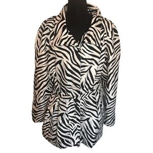 UBU PACK YOUR PERSONALITY Sz L RAINCOAT Zebra Striped Velvet Flocked Trench Tie
